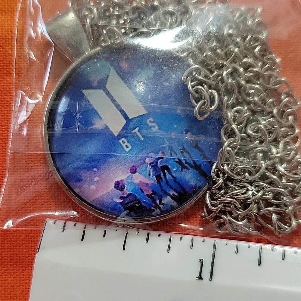 BTS Pendant with Necklace Chain Blue Silver New
